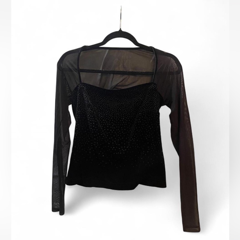 Hillard & Hanson Black Sheer Sleeve Blouse